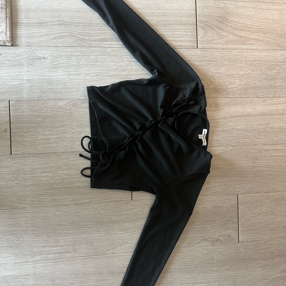Pretty Garbage Black Long Sleeve Tie-Front Top